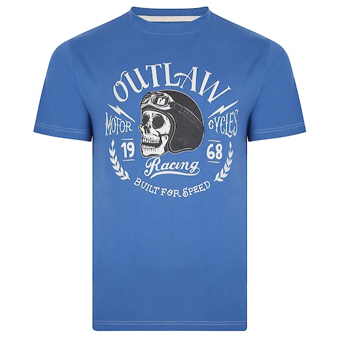 KAM Outlaw Skull Print T-Shirt Blue